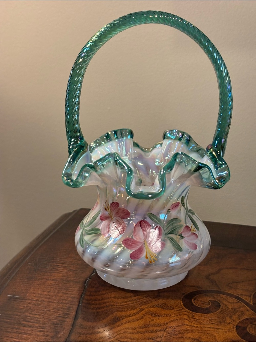Fenton Iridescent Glass Basket
